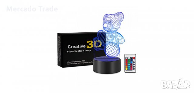 3D LED лампа, Три цвята, Мече със сърце, снимка 2 - Декорация за дома - 34899888