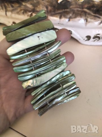 Гривна ръчна изработка от масивни парчета зелен седеф , снимка 5 - Гривни - 42808704