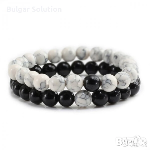 Черно-Бяла гривна от черен лава камък и бял оникс 🤍🖤