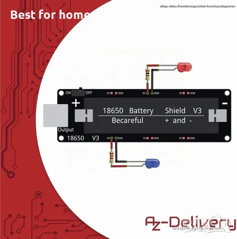 AZDelivery Разширителен щит за батерия, 18650, V3, с USB кабел, снимка 8 - USB кабели - 55884373