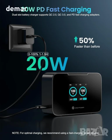 FirstPower 2 броя LP-E10 батерии 20W бързо двойно зарядно за Canon EOS, снимка 3 - Батерии, зарядни - 51271574