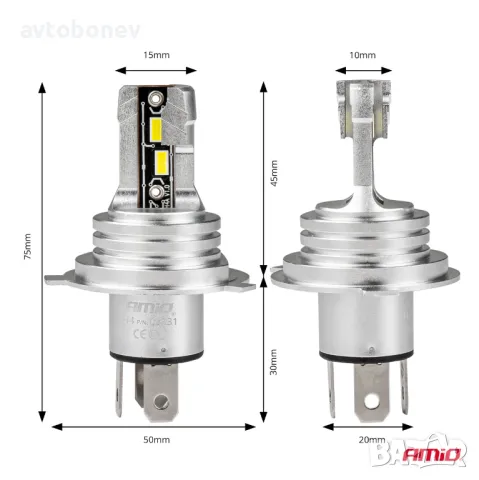 LED крушки AMIO H-mini H4/H19-12/24V-6500K к-т/2 бр./, снимка 6 - Аксесоари и консумативи - 49538640