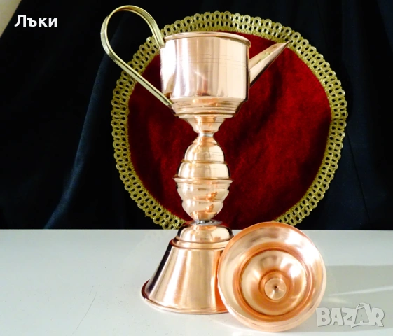 Медна маслена лампа,чиста червена мед. , снимка 4 - Антикварни и старинни предмети - 54045581