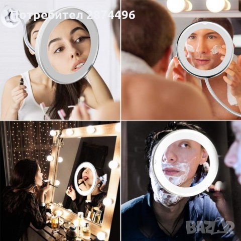 2479 Огледало , с гъвкава дръжка, LED осветление и вакуумно поставяне, снимка 4 - Други - 34995935