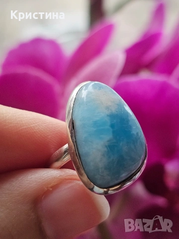 Сребърен пръстен с Ларимар, снимка 3 - Пръстени - 53904792
