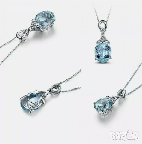Сребърна висулка с аквамарин , снимка 2 - Колиета, медальони, синджири - 31152056