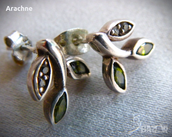 Сребърни обици с хризолит и топази, снимка 3 - Обеци - 51848255