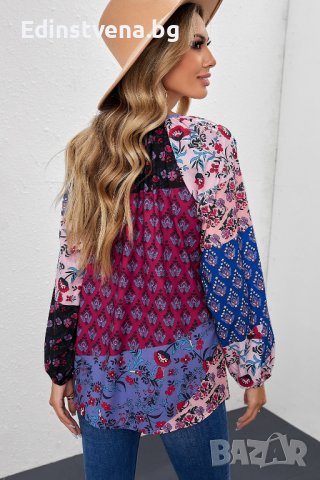 Дамска блуза с принт на цветя, снимка 2 - Блузи с дълъг ръкав и пуловери - 40526067