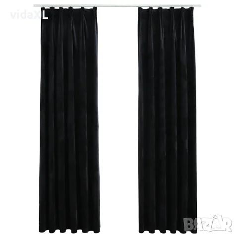 vidaXL Затъмняващи завеси с куки, 2 бр, кадифе, черни, 140x245 см