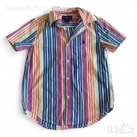 Ralph Lauren детска риза с копчета за момче многоцветна 7 години с къс ръкав памук