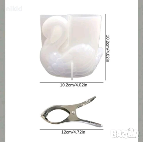 3D лебед с поставка за свещ свещник силиконов молд форма фондан смола гипс шоколад декор, снимка 6 - Форми - 42365058