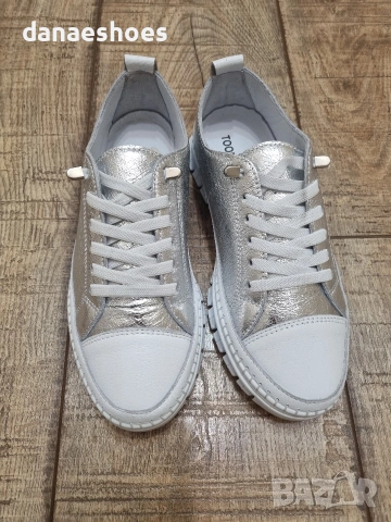 Дамски кецове от естествена кожа в сребристо , снимка 3 - Дамски ежедневни обувки - 53890481