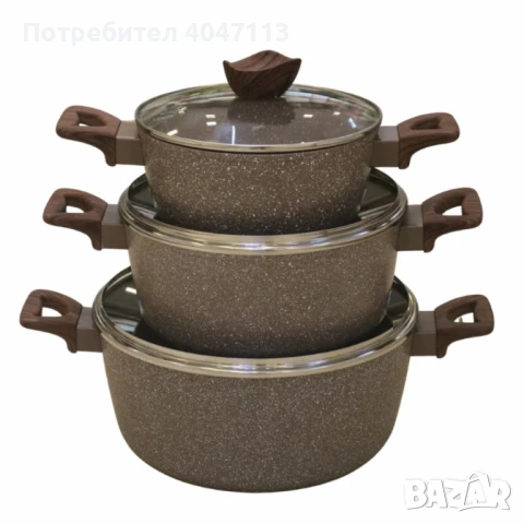 Комплект от 3 алуминиеви тенджери с капак, снимка 5 - Съдове за готвене - 51372139