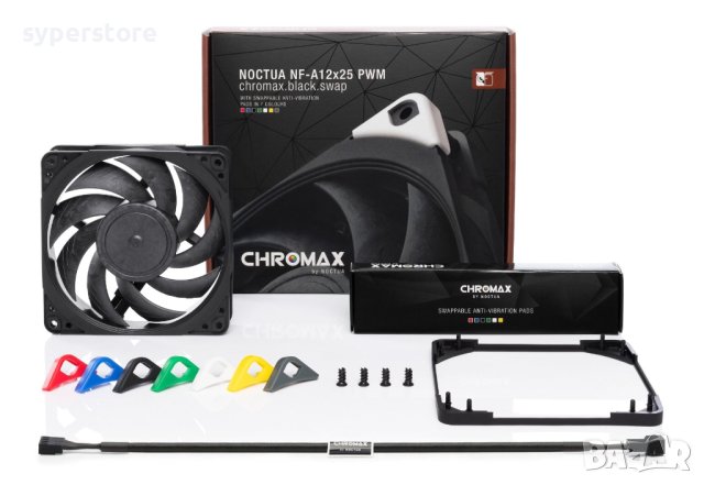 Вентилатор за компютър 120x120x25mm Noctua NF-A12x25-PWM.CH.BK.S SSO2 Bearing 4-pin PWM 2000RPM 12V, снимка 3 - Други - 40494844