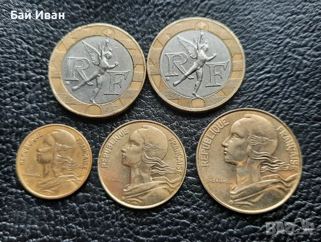 Лот монети 5 , 10 и 20 сантима и 10 франка би метал- Франция /3/ чудесни !