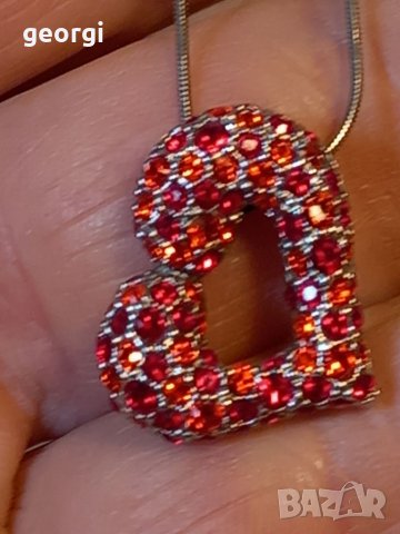 Сребърно колие с висулка сърце с камъни, снимка 10 - Колиета, медальони, синджири - 39130869