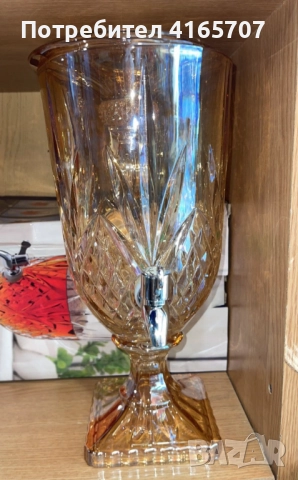 Луксозен стъклен диспенсър за сок и напитки 3L с капак и кранче, снимка 1