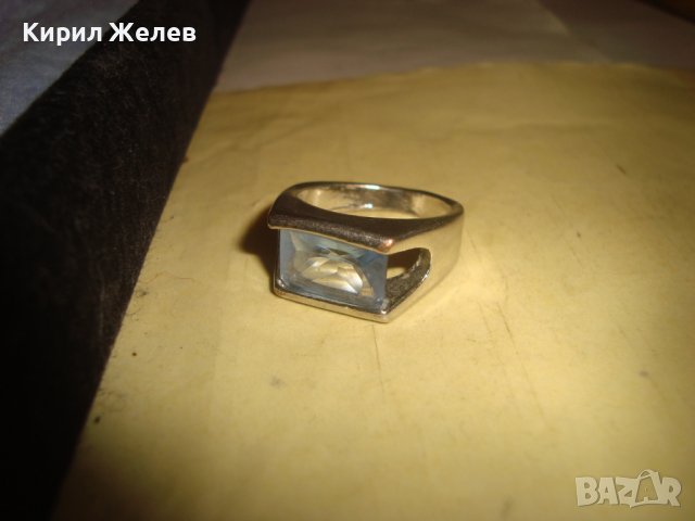 КРАСИВ АРТ ДЕКО ПРЪСТЕН Нерж. СТОМАНА с БЯЛА ПОЗЛАТА и ГОЛЯМ ЮВЕЛИРНО ФАСЕТИРАН САПФИР КРИСТАЛ 20287, снимка 8 - Пръстени - 37463846