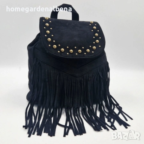 Велурена Дамска Раница с Ресни и Нитове | Бохо Стил