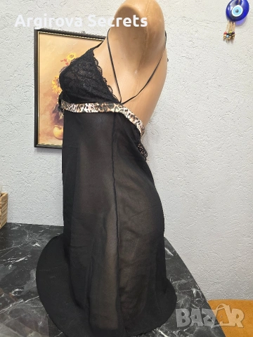 Дива страст черна нощница с леопардови акценти, снимка 3 - Корсети, бюстиета, топове - 54343349