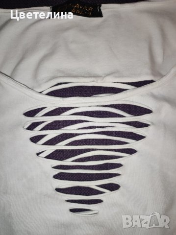 Дамска бяла накъсана тениска размер S цена 15 лв., снимка 4 - Тениски - 42900031