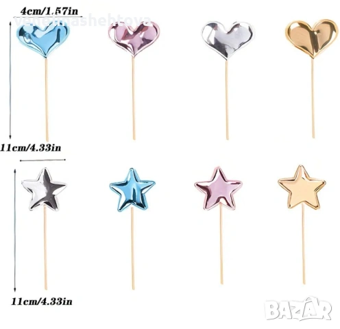 40 броя звезда сърце корона цветни топери на клечка за декорация на торта , снимка 3 - Други - 54094949