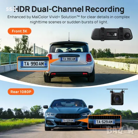 ВИДЕОРЕГИСТРАТОР 70mai Rearview Dash Cam 3K HDR Set - S500 комплект огледало и камера за задно вижда, снимка 10 - Аксесоари и консумативи - 48312431