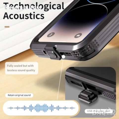 REDPEPPER IP68 Водоустойчив Калъф + Скрийн Протектор за Xiaomi Redmi Note 13 Pro 5G – Черен, снимка 4 - Калъфи, кейсове - 50712962