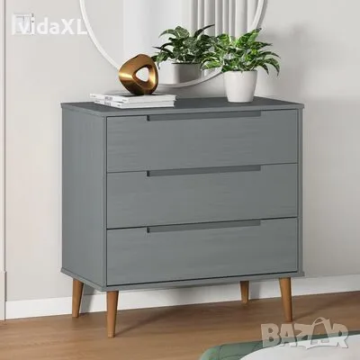 vidaXL Шкаф с чекмеджета MOLDE, сиво, 80x40x80 см, борово дърво масив（SKU:350506）, снимка 2 - Шкафове - 48482928