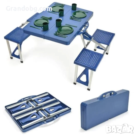 Преносима Алуминиева маса за пикник WerkBull с 4 стола,90x70x70 см, снимка 3 - Маси - 52185035