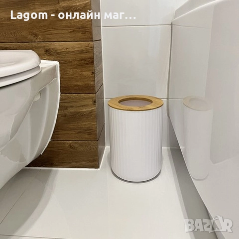 Комплект аксесоари за баня Ruhhy 24635 – 6 елемента с бамбукови детайли, бял цвят, снимка 10 - Органайзери - 52549605