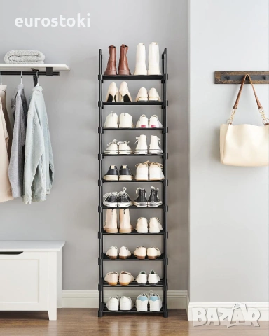 SONGMICS Голяма стойка за обувки с 10 рафта, метален  45 x 30 x 174 см, многофункционална стойка 