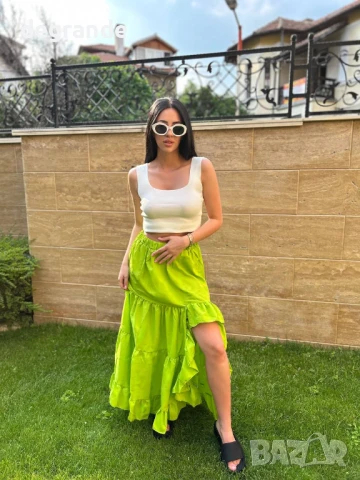 Неоново зелена дълга пола, снимка 2 - Поли - 50870451