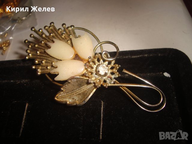 РЕТРО АРТ ДЕКО ВИНТИДЖ ПОЗЛАТЕНА ФЛОРАЛНА СТАРА БРОШКА с ФАСЕТИРАН ЦИРКОН 17559, снимка 3 - Антикварни и старинни предмети - 31230602