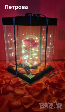 Роза в стъкленица в луксозна кутия/вечна роза/Роза с LED светлини , снимка 1 - Декорация за дома - 44144686