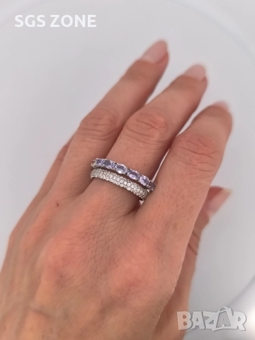 НЕЖЕН ПРЪСТЕН ОТ ТАЙЛАНД С ТАНЗАНИТ, снимка 3 - Пръстени - 52392915