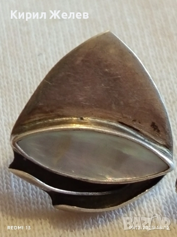 Винтидж сребърни обеци Английски стил с седеф ръчна изработка 52466, снимка 5 - Обеци - 52848241