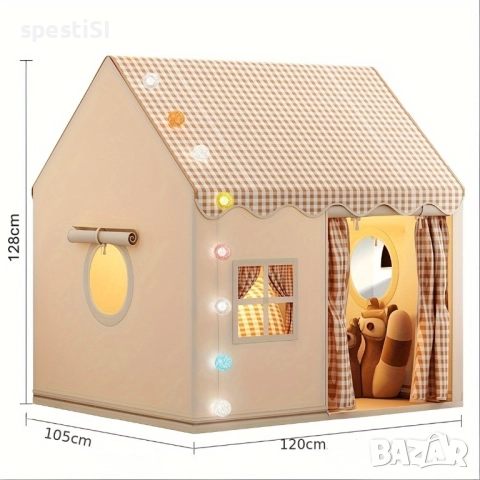 Детска текстилна палатка за игра – къщичка с кариран покрив - КОД 4772, снимка 5 - Други - 52504359