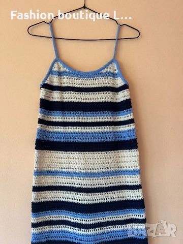 Плетена рокля на райета в син , бежов и черен цвят 50% памук S размер на марката Paul&Bear 👗 , снимка 2 - Рокли - 52235706