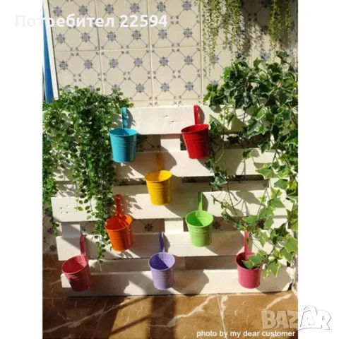 Окачваща метална саксия с откачаща се дръжка – многоцветна 10 бр., снимка 4 - Саксии и кашпи - 56122866