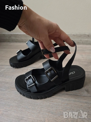 Жестоки дамски черни сандали от еко кожа, снимка 2 - Сандали - 53083082