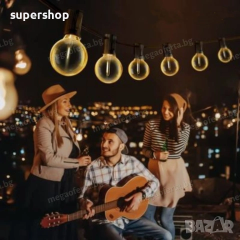 Светлинна Верига 10м с 20Бр Външни Нечупливи Лед Крушки за Декорация, снимка 11 - Градински мебели, декорация  - 54305992