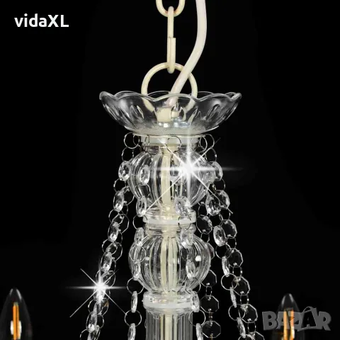 vidaXL Полилей с кристали, бял, 8 х Е14 крушки, снимка 4 - Полилеи - 56146458