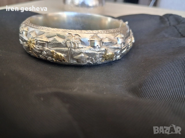 Срибърна гривна с позлата, снимка 3 - Гривни - 54344604