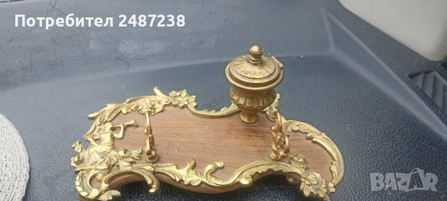 Бронзова мастилница с жена държаща тръба, снимка 4 - Декорация за дома - 52303661