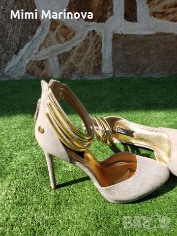 Сиви велурени обувки на ток сандалки, снимка 4 - Дамски обувки на ток - 26975639