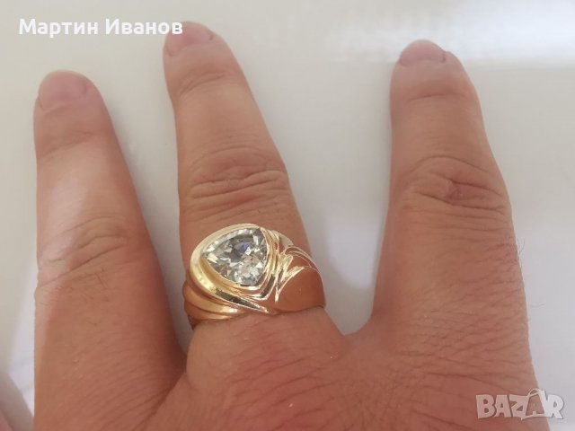 Златен мъжки пръстен с циркон 2, снимка 9 - Пръстени - 38537640