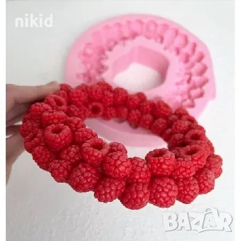 Голям венец малинов малини малина силиконов молд форма фондан шоколад гипс                         , снимка 2 - Форми - 47599102