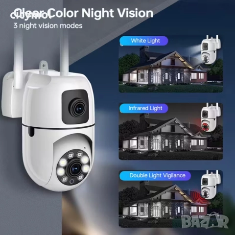 Двойна Smart WiFi безжична IP камера 5MP всяка, FULL-HD нощно виждане, SD карта, 2.4 Ghz, снимка 3 - IP камери - 51830362