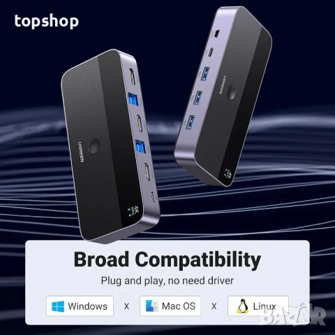 НОВ UGREEN USB 3.0 HDMI KVM превключвател с 4 USB 3.0 порта 4K@60Hz, 2 HDMI кабела, 2 USB кабела..., снимка 9 - Кабели и адаптери - 50494996
